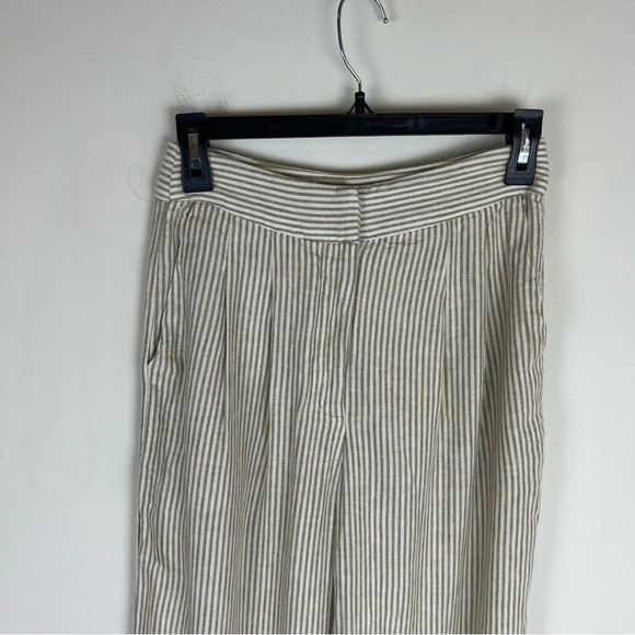 Mango Striped Linen Wide Leg Pants Cream Tan Size 2 - Picture 2 of 5